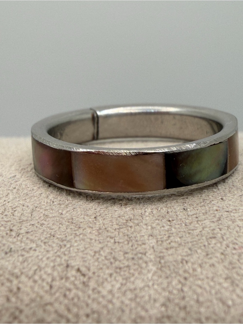 Mother of Pearl Inlay Hinged Bangle Bracelet - Brown/Green